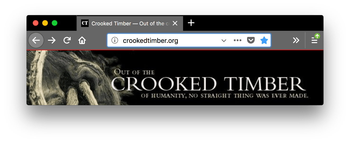 Browser firefox is black. Browser's tab and URL bar are lighter gray with white text and icons. A horizontal red line separates the bottom of the toolbar and the beginning of the display of the web page.
